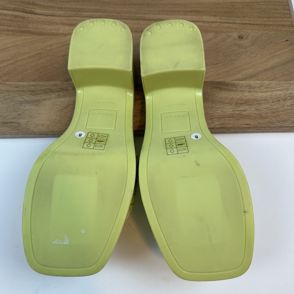 Womens Dolce Vita Goldy Green Faux‎ Leather Braided Slip On Heels Sandals Size 8 - Picture 7 of 8